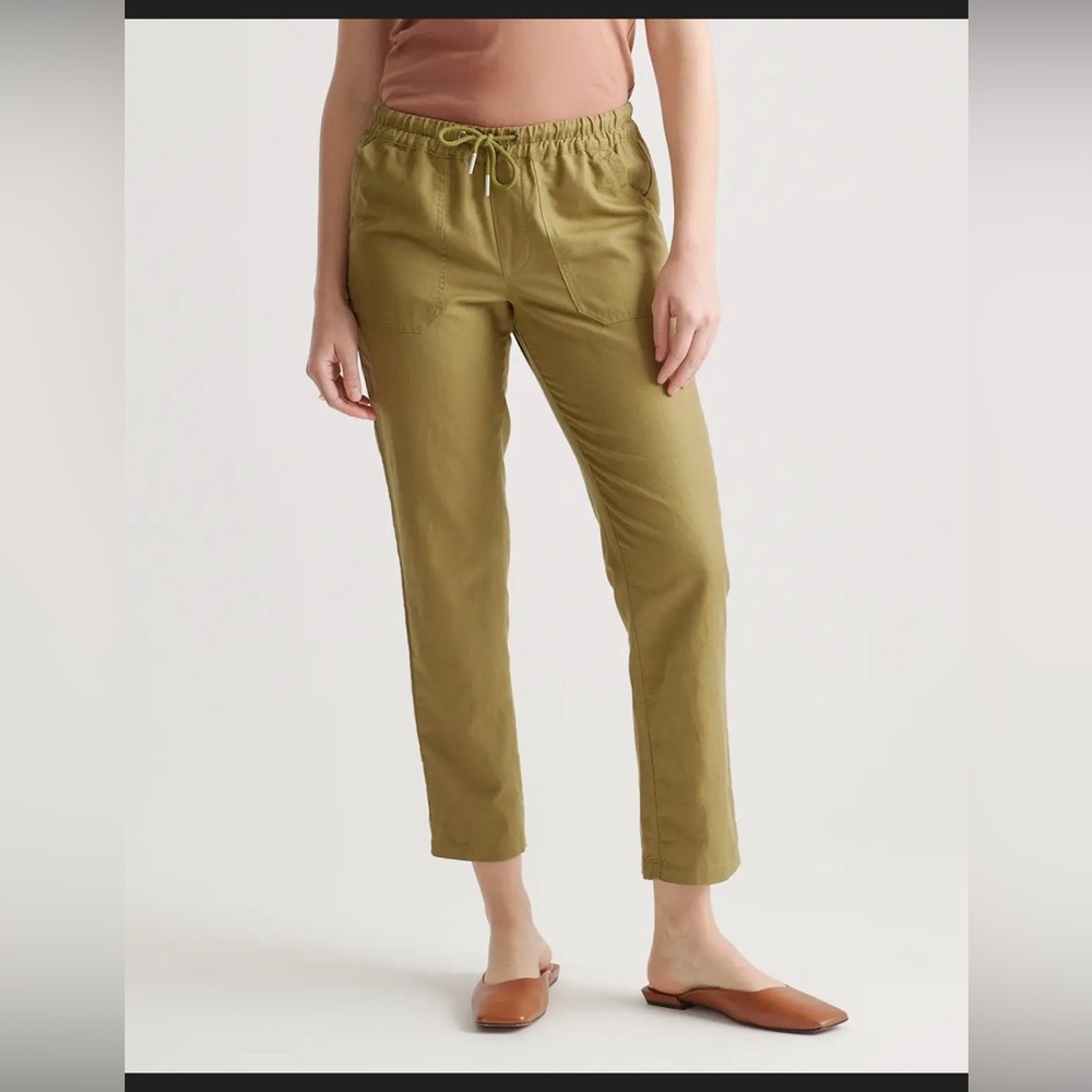 Quince women’s olive green linen cotton blend trousers size small